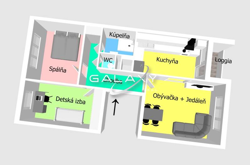 3-room apartment on Boriny Street. Bedroom, children's room, kitchen, living room, bathroom, loggia.
