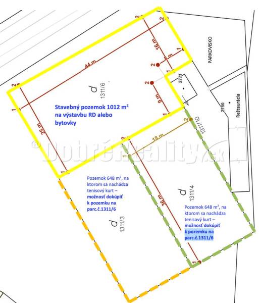 Map of building plots on Dubová Road in Dvory nad Žitavou, suitable for living.