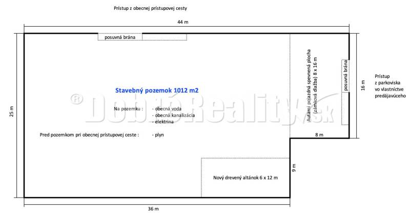 A residential building plot plan with an area of 1012 m² on Dubová Street, Dvory nad Žitavou.