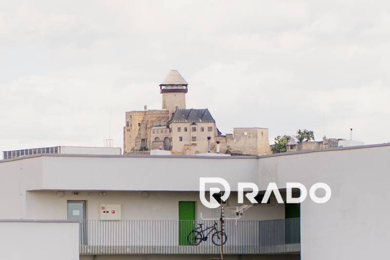 View of Trenčín Castle from the terrace of a 2-room apartment in Trenčín.