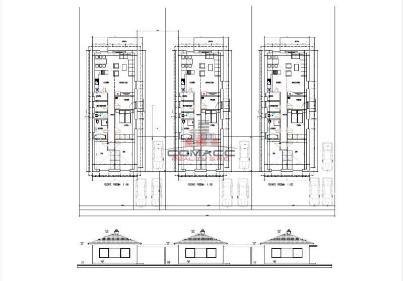 Floor plan of a three-story family house on Veselé Street, including parking spaces.