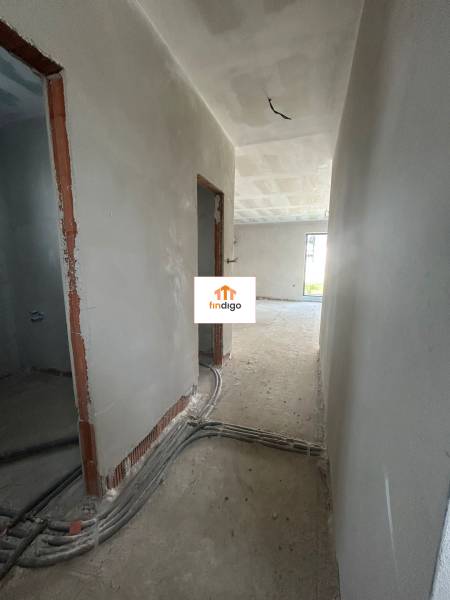 Interior of the house, view of the hallway with construction and electrical installation in a family house.