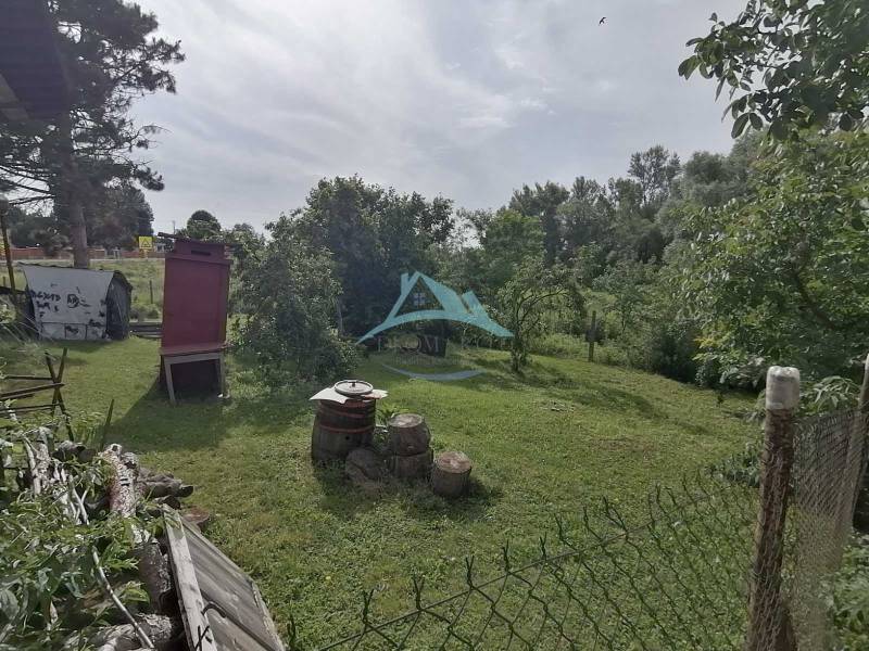 A garden with a lawn and trees, next to a family house in Hrkovce.