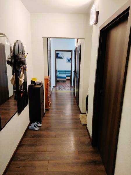 Hallway of a 2-room apartment with wooden flooring and entrance to the living room.