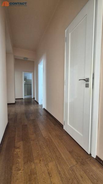 A hallway with wooden flooring and white doors in a 5 or more room apartment.