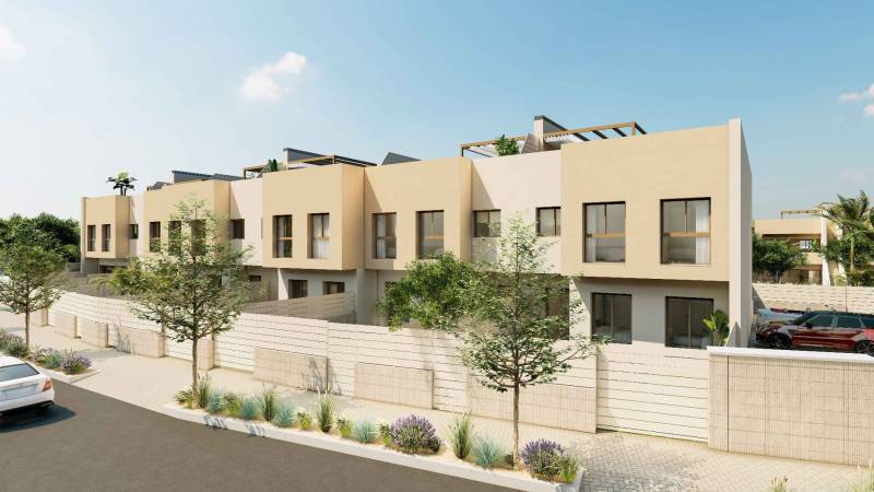 Row houses with front gardens in RODA offer stylish living.