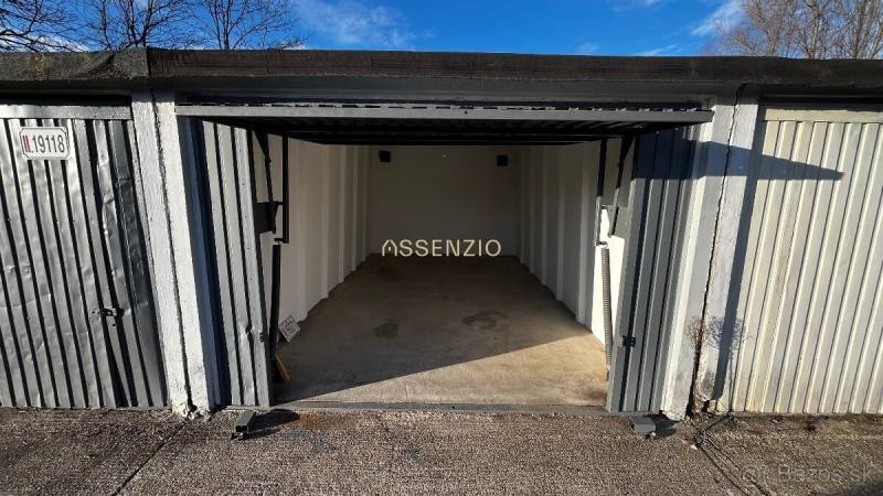 An open garage on Prístavná Street in Bratislava - Ružinov, empty and ready for parking.