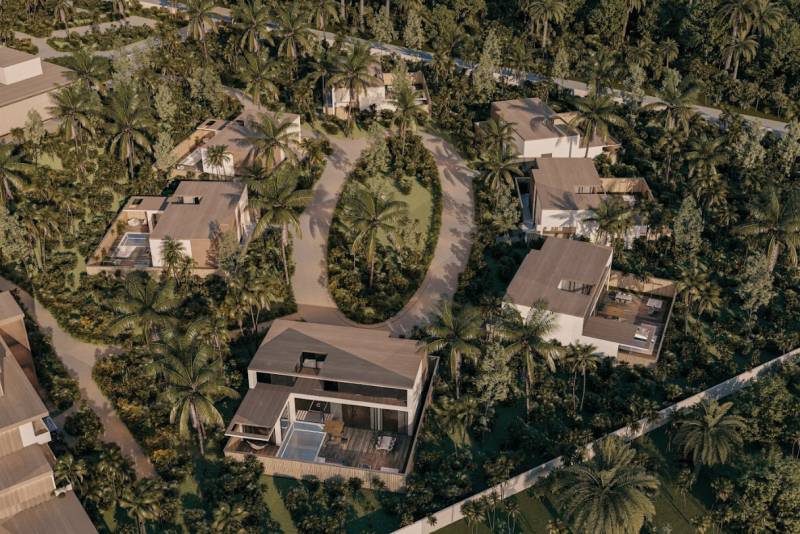 Luxury family homes amidst greenery and palm trees in Zanzibar North.