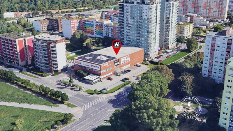 Aerial view of commercial premises on Bosákova Street in Petržalka, Bratislava.