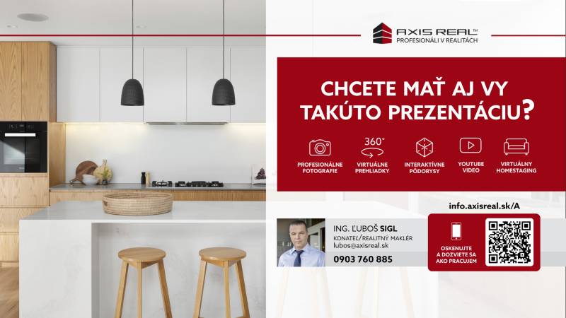 Advertisement for a kitchen and presentation services on Pod zemným vrchom street, suitable for residential plots.