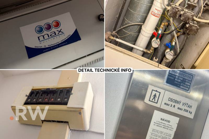 Technical details of electrical installation, meters, and elevator in a 1-room apartment.