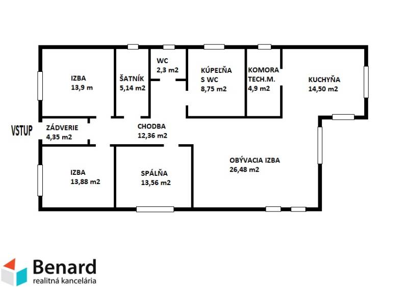 A family house plan with rooms, a kitchen, and a bathroom, ideal for living in Prešov.