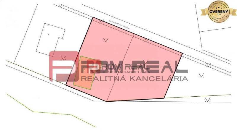 Land plan in Pezinok designated for residential purposes, including parcel lines and labels.