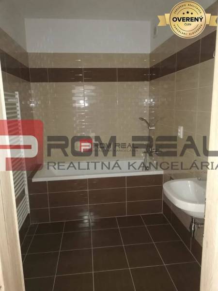Bathroom with a shower and a sink in a 2-room apartment on Slavomírova Street.