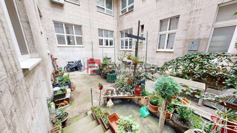 A courtyard full of plants and decorations at a 2-room apartment on Gorkého Street in Bratislava - Old Town.