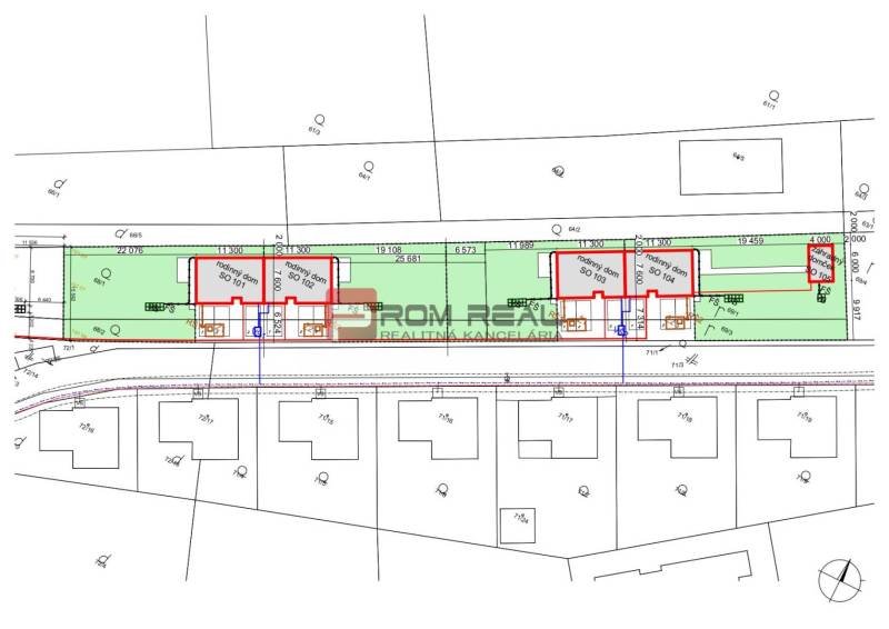 Project for the construction of family houses on plots - housing, Štefanová, with the layout of parcels.