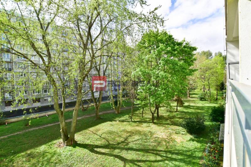View from a 3-room apartment to a green park in the center of Pezinok.