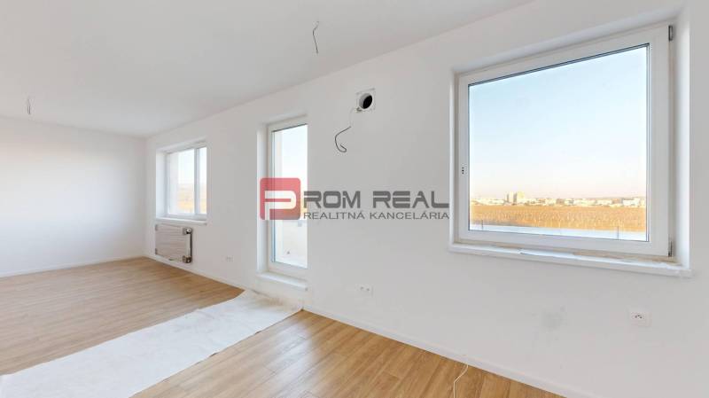 An empty room with white walls and a wooden floor in a two-room apartment.
