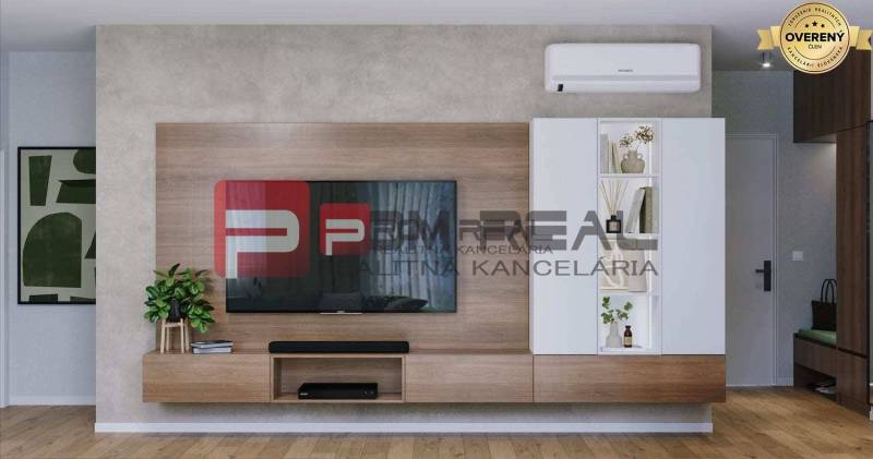 Stylish living room in a 2-room apartment with custom-made furniture on Pezinok street.
