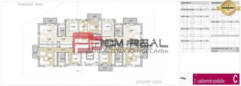 The floor plan shows the second floor layout of two-bedroom apartments on Limbašská Street.
