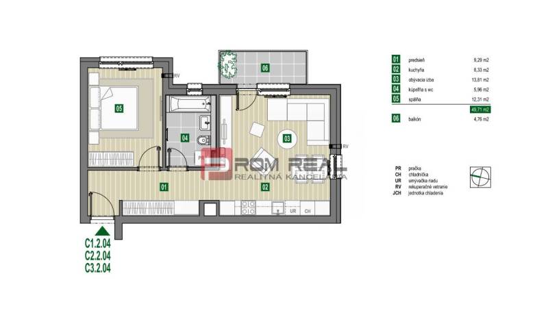 The floor plan shows a 2-room apartment with a kitchen, bedroom, bathroom, living room, and balcony on Limbašská cesta street.