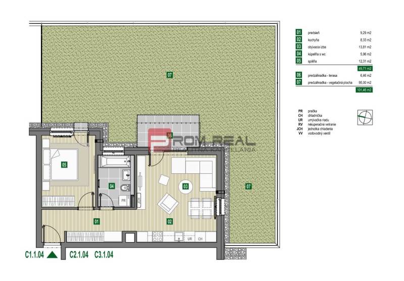 The floor plan from Limbašská cesta depicts a 2-room apartment with a terrace and garden.