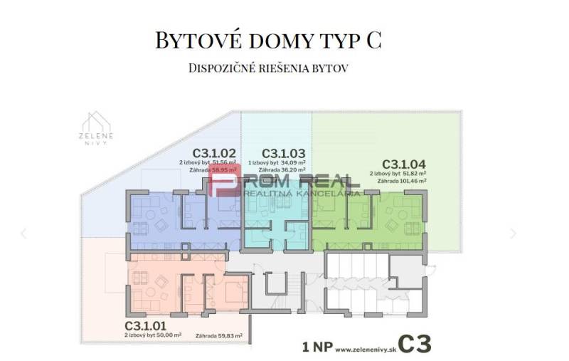 The floor plan of the apartment building on Limbašská Street shows a 2-room apartment with a garden.