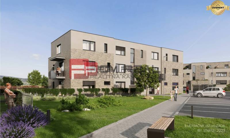 Exterior visualization of a building with 2-room apartments on Limbašská Street in Pezinok.