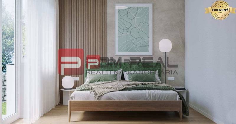 Bright bedroom in a 2-room apartment, Limbašská cesta, with modern bed design and decorations.