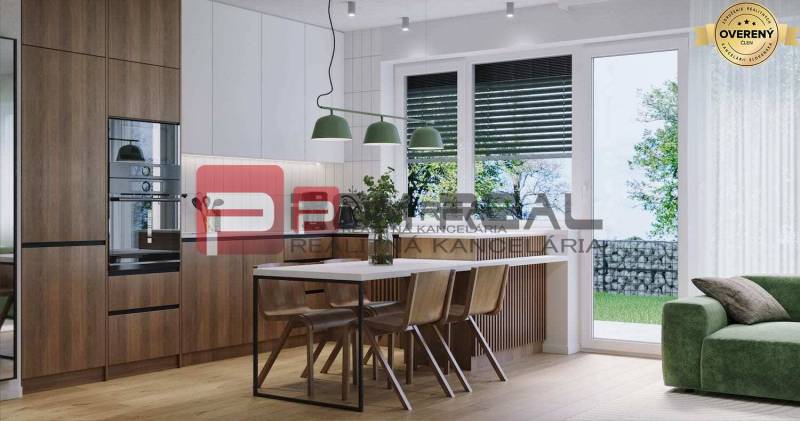 Kitchen on Limbašská Street, spacious 3-room apartment with wooden elements and a view.