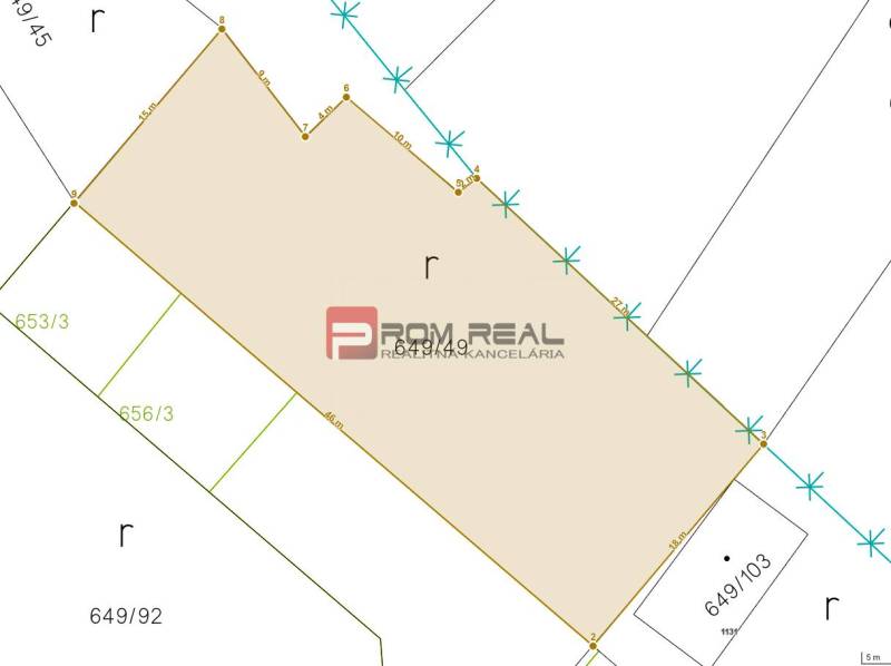 Geometric plan of the land on Poľná Street in Budmerice designated for residential purposes.