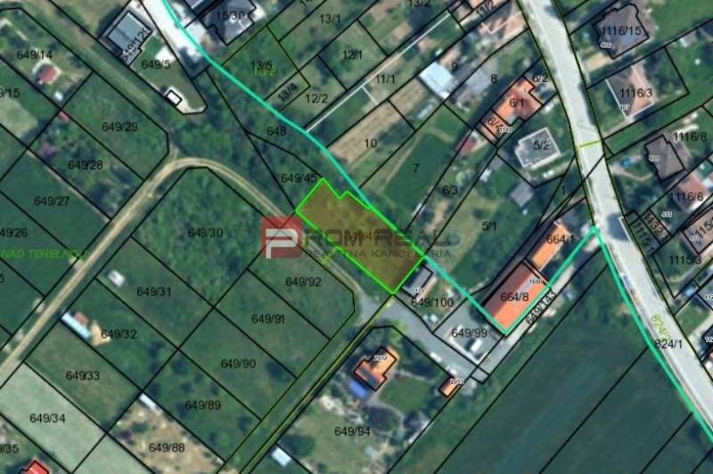 Cadastral map in Budmerice on Poľná Street, indicating plots - residential.