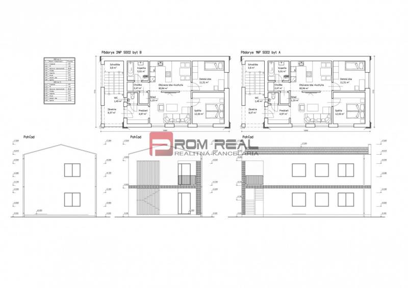 Floor plan and views of two apartments for Land - housing with detailed room dimensions.
