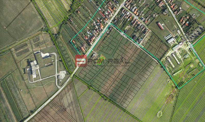 Aerial view of residential plots in the village of Dubová.