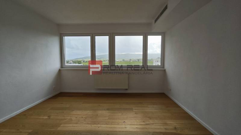 A spacious room with light walls and wooden flooring in a 4-room apartment.