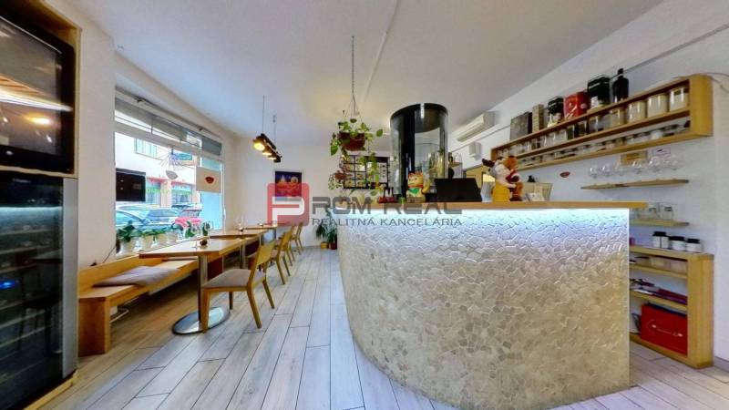 Stylish interior with a bar counter and wooden furniture, Commercial spaces.