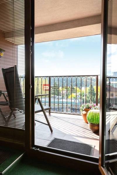 A balcony with a view of greenery, plants in pots, Pri Suchom mlyne in Bratislava.