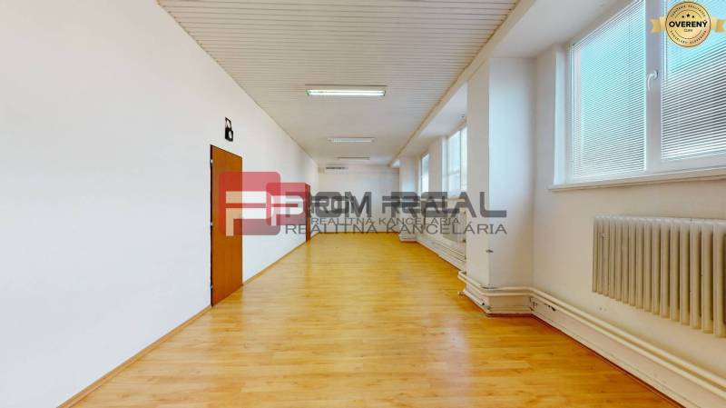 The long room with wooden flooring, white walls, and radiators; Warehouses and halls.