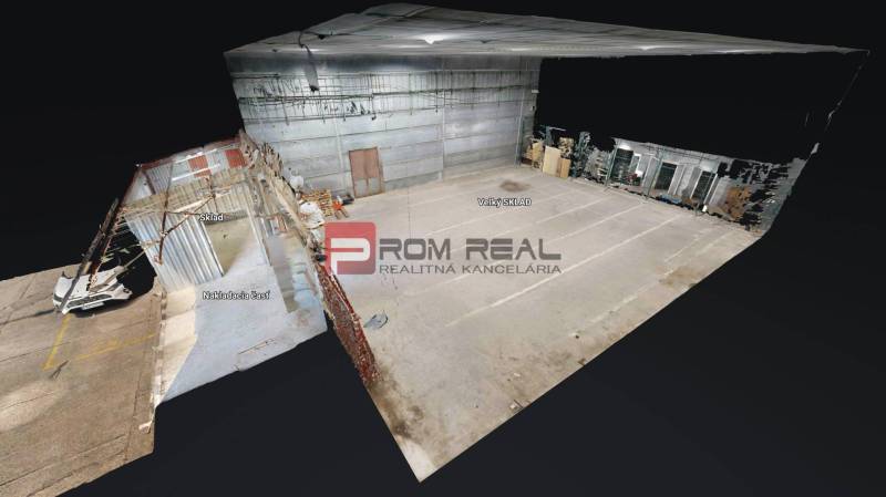 Warehouses and halls with loading areas and storage spaces.