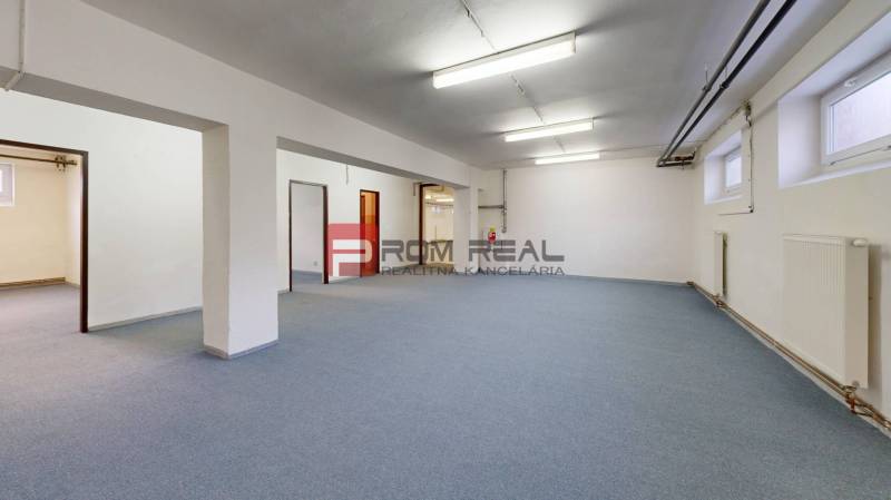 Spacious interior with carpet, illuminated by fluorescent lights, suitable for warehouses and halls.