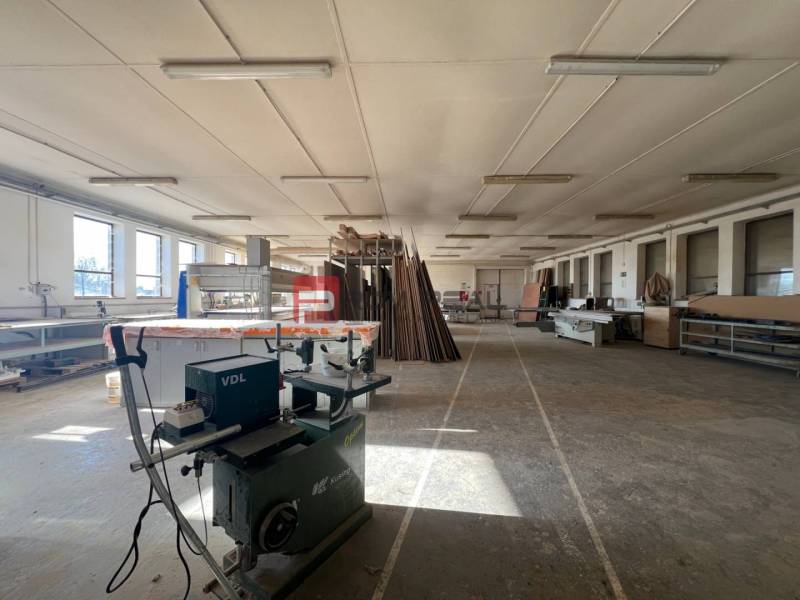 Production facilities with woodworking machinery and materials, plenty of natural light.