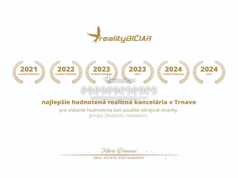 Certificate for the best-rated real estate agency in Trnava, awards 2021-2024.