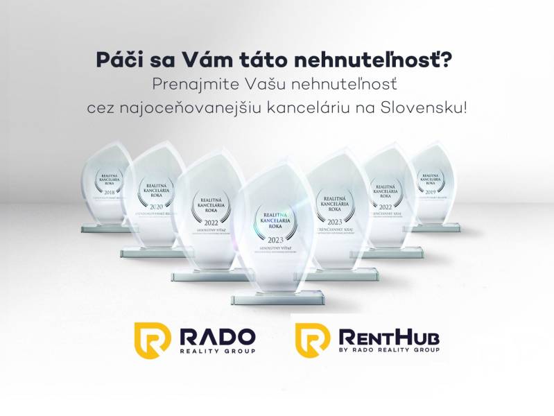 Real estate advertisement with agency awards on Jána Jonáša Street, studio apartment for rent.