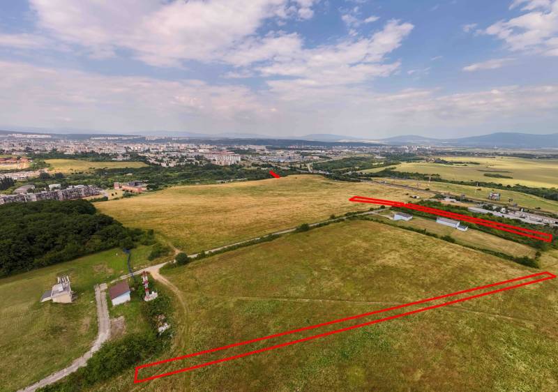 Aerial view of agricultural and forest land in Košice - Luník IX district.