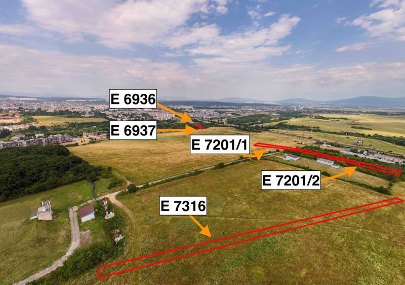 Agricultural and forest lands in Košice, Luník IX district on a panoramic photograph.