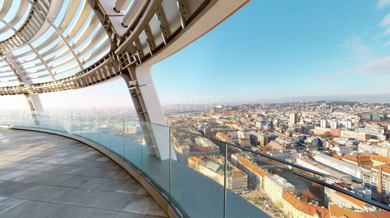 View from the terrace with glass railing of Bratislava, Čulenova Street, 2-room apartment.