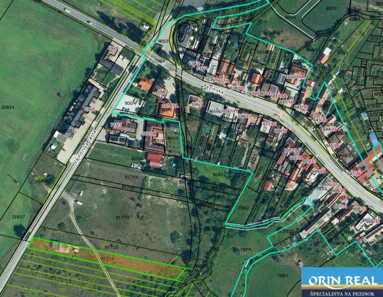 Cadastral map of plots - residential on Vajnorská Road in Slovenský Grob.