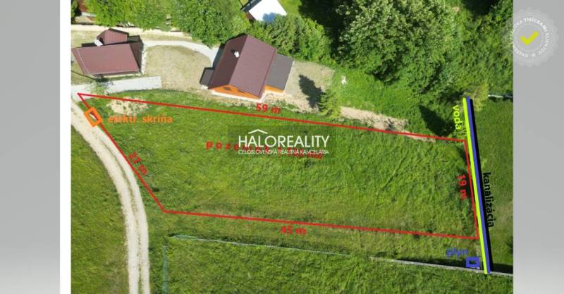Aerial view of recreational plots in Vyšné Ružbachy with an electrical box and infrastructure.