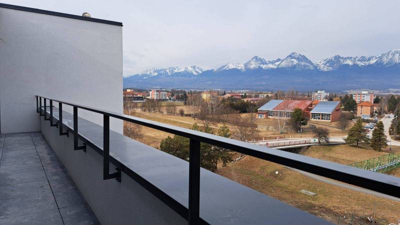 View from the balcony of the Tatra panorama in the town of Svit on Jilemnického Street.
