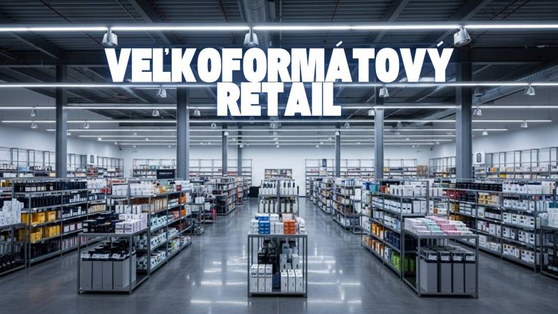 Retail spaces with multiple shelves and products, labeled as large-format retail.